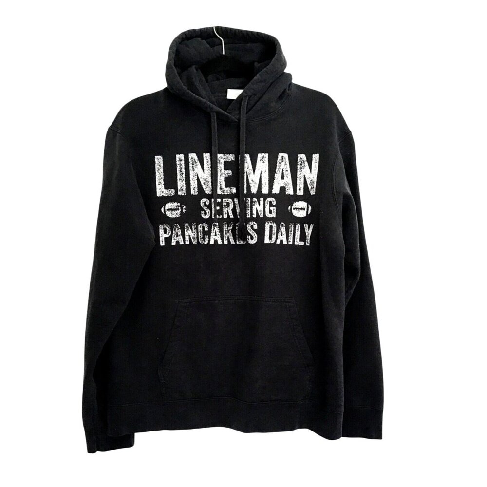 PORT COMPANY-MENS BLACK FRONT GRAPHIC KANGAROO POCKET PULLOVER HOODIE SIZE LARGE